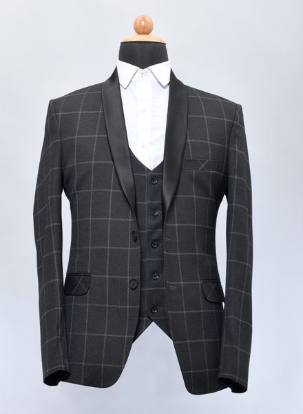 Suits Polyester Viscose Party Wear Regular fit Single Breasted Designer Check 5 Piece Suit La Scoot